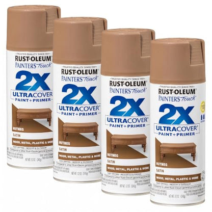 Rust-Oleum 334076 Painter's Touch 2X Ultra Cover Spray Paint, 12 oz, Satin Nutmeg (Pack of 4) - color: Satin Nutmeg, size: 12 Ounce (Pack of 4)