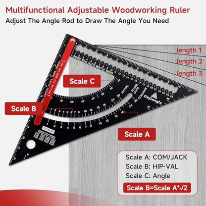 12 Inch Aluminum Carpenter Square, Woodworking Adjustable Rafter Framing Square, Measuring Angle Large Triangle Ruler Layout Tool, Multifunctional Carpentry Square, Gift for Carpenters - color: 12 Inch