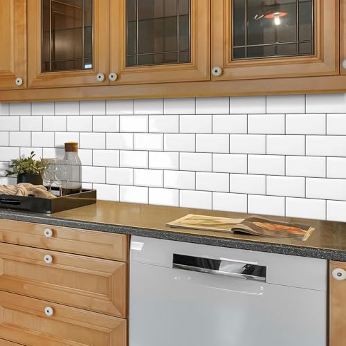 DEWOO Peel and Stick Tile Backsplash Subway for Kitchen Wall,White 10-Sheet - color: White