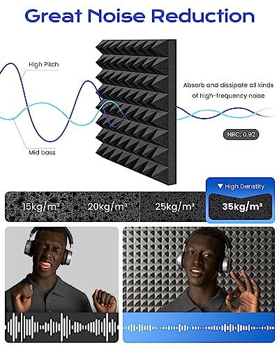 Sonicism Sound Proof Foam Panels for Walls 12 Pack Self-Adhesive 1"X12"X12" - color: Black-Gray, size: 1 Inch 12 Pack Self-Adhesive