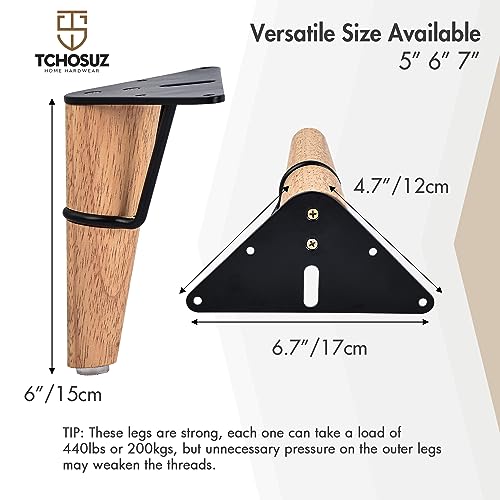 6 Inch Wood Furniture Legs with Metal Triangle Frame,4Pcs Varnish - color: Varnish, size: 6"/15cm