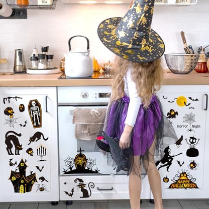 Whaline 12 Sheets Halloween Rub on Transfer for Crafts Pumpkin Ghost Witch Rub on Transfer Stickers Black Orange Furniture Decals for Home Party DIY Crafts, 5.5 x 5.5 Inch - style: Halloween Witch