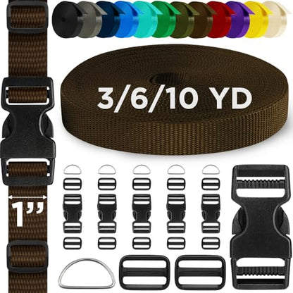 TECEUM 1" Nylon Strap Kit with Buckles, Brown 6 yards Repair Set - color: Brown, size: 1" - 6 yards, style: 6 Buckle - 12 Slides - 6 D-rind