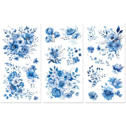 Peacoblue Blue Flowers Rub On Transfers for Furniture Craft 6"x12" - style: Blue Flowers
