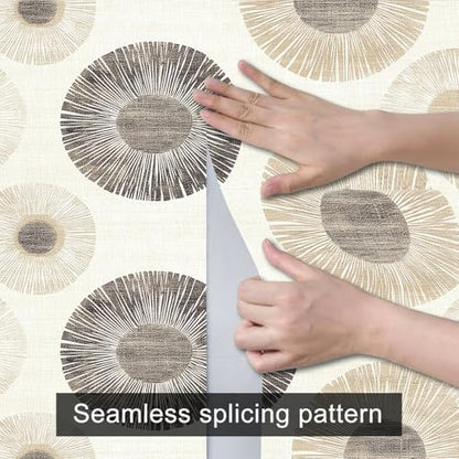 HOMETITUTE Neutral Circle Peel and Stick Wallpaper 118.1x17.7 Inch Vinyl - color: Beige Geometric Circle