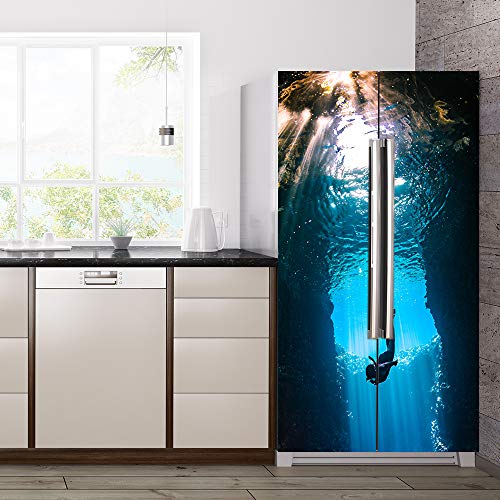 Nature Art Self Stick Vinyl Door Mural Sticker, Peel and Stick Removable Refrigerator Wrap Decal, Diving, 32.3x78.7, 2 Pcs Set - color: Diving