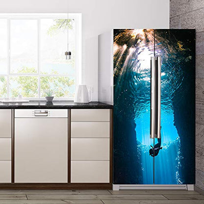 Nature Art Self Stick Vinyl Door Mural Sticker, Peel and Stick Removable Refrigerator Wrap Decal, Diving, 32.3x78.7, 2 Pcs Set - color: Diving