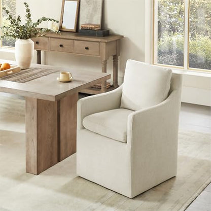 KISLOT Upholstered Dining Chairs with Casters, No Assembly Modern Accent Armchair with Rollers for Dining Room, Bedroom, Living Room, Reading Room, Already Assembled, Beige, 2 Box - color: Beige, size: Set of 2 (2 BOX)