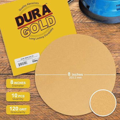 Dura-Gold 8" Gold PSA Sanding Discs, 120 Grit (Box of 10) - Self Adhesive - size: 120-Grit