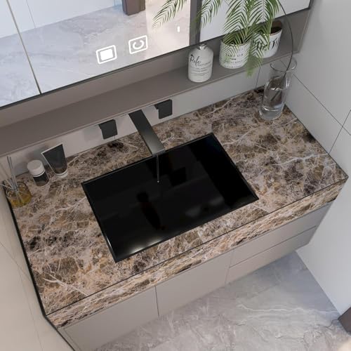 Wide Marble Granite Peel and Stick Wallpaper Contact Paper for Countertops - color: Brwon, size: 31.5" x 354"