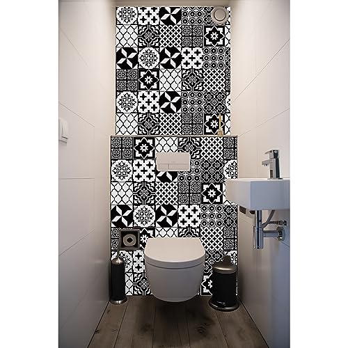 Easy Peel Stick Vinyl wall Tile Decals 6x6in Stick on backsplash,12Pc - color: Black White 6x6