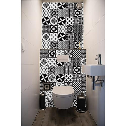 Easy Peel Stick Vinyl wall Tile Decals 6x6in Stick on backsplash,12Pc - color: Black White 6x6