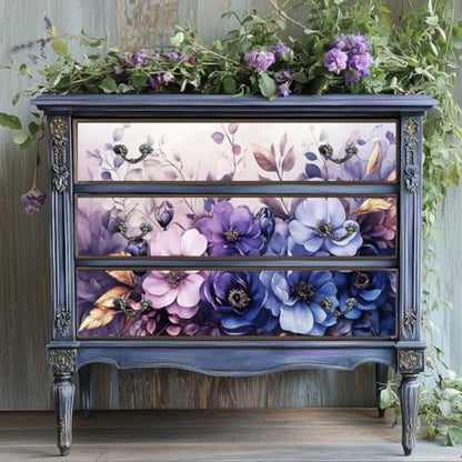 Peacoblue Purple Flowers Rub On Transfers for Furniture Craft 6"x12" - style: Delicate Purple Flowers