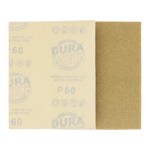 Dura-Gold Premium 1/4 Sheet Gold Sandpaper Sheets, 60 Grit (Box of 16) - size: 60-Grit