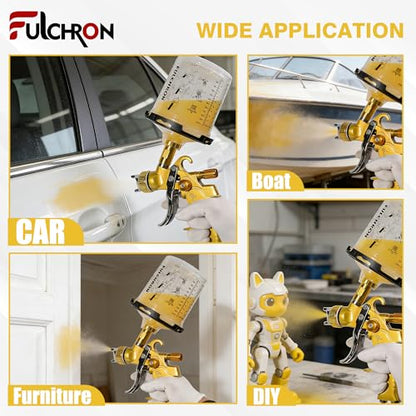 HVLP Spray Gun Kit with 10 Disposable 600ML Paint Cups & 5 Nozzles - color: Yellow