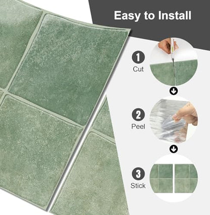 10 Sheets Thicker Design Peel and Stick Backsplash, 3D Self Adhesive Peel and Stick Wall Tile Backsplash for Kitchen, Bathroom, 12"x12", Light Green - color: Light Green