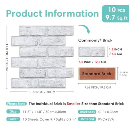 Commomy 3D Faux Brick Wall Panels Grey Spots White 11.8" x 11.8" - color: Brick-Grey Spots White