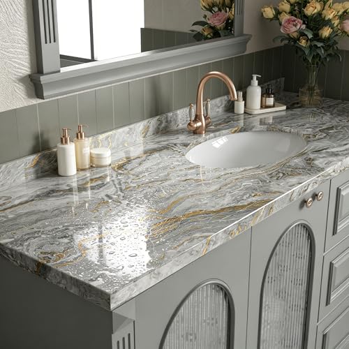 ICOOP Glossy Grey Gold Marble Contact Paper for Countertops 15.8"×120" - color: Grey and Gold, size: 15.8" x 120"