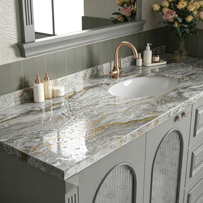 ICOOP Glossy Grey Gold Marble Contact Paper for Countertops 15.8"×120" - color: Grey and Gold, size: 15.8" x 120"