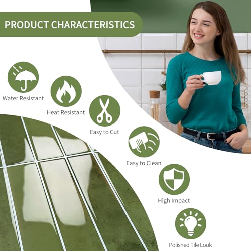 10 Sheets Upgraded Thicker Design Subway Tile Peel and Stick Backsplash - color: Green