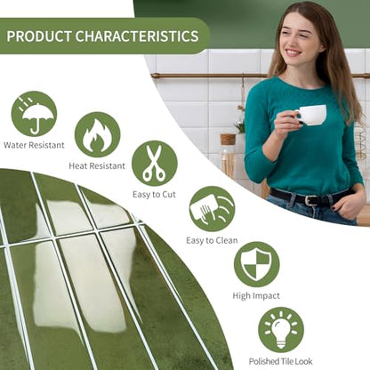 10 Sheets Upgraded Thicker Design Subway Tile Peel and Stick Backsplash - color: Green