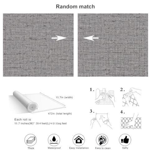 Grey Grasscloth Peel and Stick Wallpaper Gray Contact Paper 472inch Waterproof Removable Faux Linen Stick on Wallpaper Textured Self Adhesive Vinyl Roll for Cabinets Drawer - color: Dark Gray, size: 15.7" x 472"