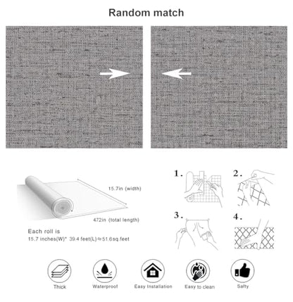 Grey Grasscloth Peel and Stick Wallpaper Gray Contact Paper 472inch Waterproof Removable Faux Linen Stick on Wallpaper Textured Self Adhesive Vinyl Roll for Cabinets Drawer - color: Dark Gray, size: 15.7" x 472"