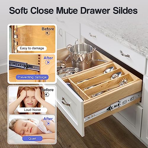 Soft Close Drawer Slides 22 Inch - Silver, 1 Pair (2 Pieces) - color: Silver, size: 22 Inch