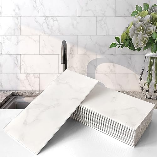 VAOVI Matte Peel and Stick Tiles Bathroom Wall(23pcs,Carrara White) - color: Carrara White