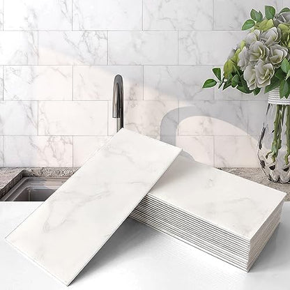VAOVI Matte Peel and Stick Tiles Bathroom Wall(23pcs,Carrara White) - color: Carrara White