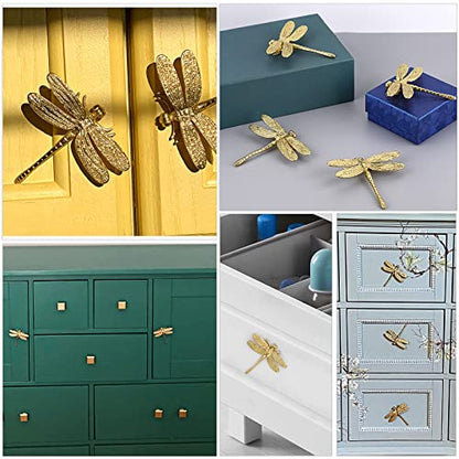JUXYES Unique Gold Dragonfly Handle Pulls Knobs for Cabinets and Drawers - size: Pack of 4