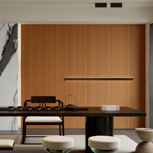 YU LI 3DH Peel and Stick PVC Slat Wall Panel 236"x15.75" Self-Adhesive Thick Faux Walnut Wood Grain Wallpaper Panel 3D Soundproof Wall Panels for Walls & Ceilings - color: Walnut, size: 15.8" x 236"