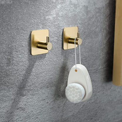 Taozun Golden Towel Bar - Self Adhesive Towel Holder + 2 Packs Hooks, 16-in - color: Gold New, size: 16-Inch