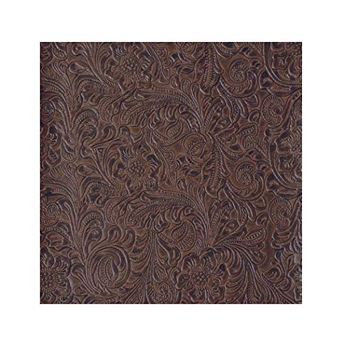 54'' Wide Faux Leather Fabric Tooled Floral Chocolate by The Yard - size: 54 inches