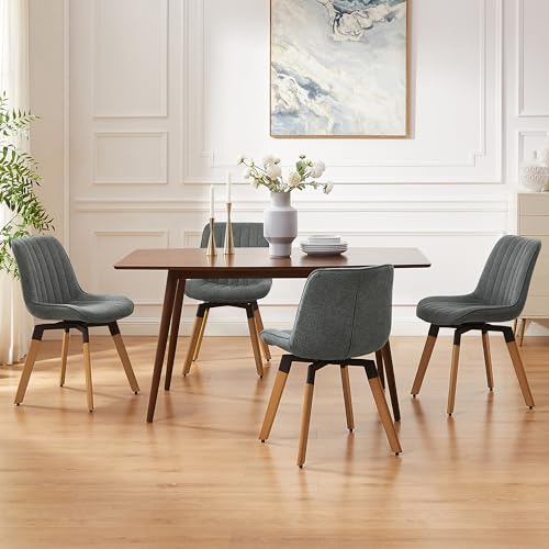 Art Leon Mid Century Upholstered Swivel Fabric Dining Chair Set of 4 Gray - color: Dark Gray, size: Set of 4-Fabric