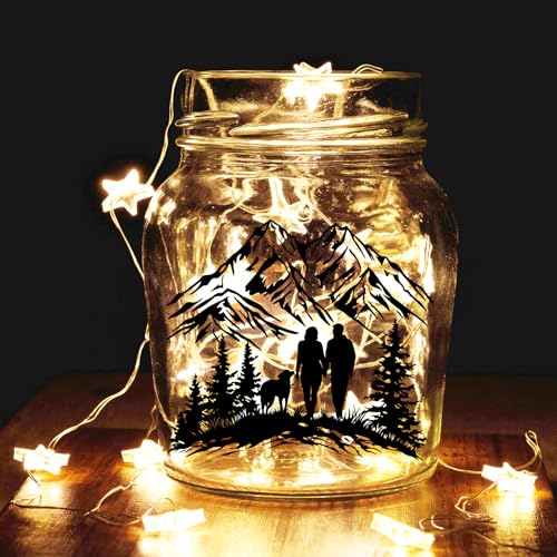 GLOBLELAND 18 Sheets Forest Mountains Silhouette Transfer Stickers 3.9x3.6inch Forest Camping Transfer Decal Rub on Transfer for Cup Decal Vase Glass Art Crafts Decorations - style: Forest Mountain