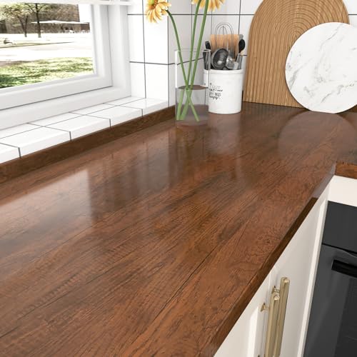Wallercity Brown Peel and Stick Wood Grain Contact Paper Wood Look Self Adhesive Wallpaper for Countertop Drawer Peel and Stick Countertops Contact Paper Waterproof Vintage for Cabinets 15.8''x78.7'' - color: Brown Elm, size: 15.8" x 78.7"