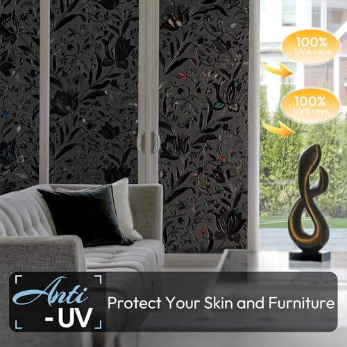 rabbitgoo Total Blackout Window Film, Black Privacy Cling, 17.5" x 157.4" - color: Black, size: 17.5" x 157.4"