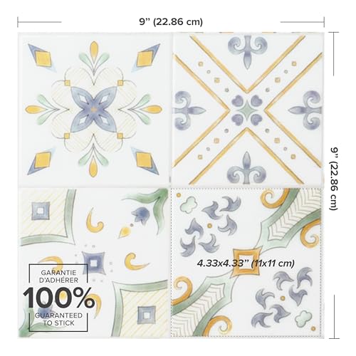 Smart Tiles Peel and Stick backsplash, Square Multicolor, 9"x9" - color: Multicolor