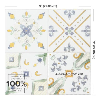 Smart Tiles Peel and Stick backsplash, Square Multicolor, 9"x9" - color: Multicolor