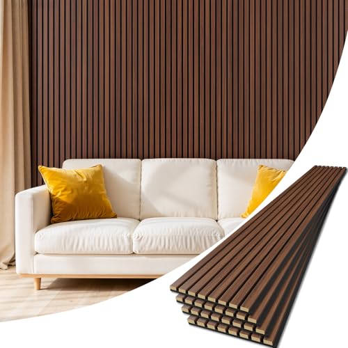 4 Pack Acoustic Wood Panels for Wall 94.48" x 12.79" Soundproof - color: Walnut, size: 94" x 12" (4 PCs)