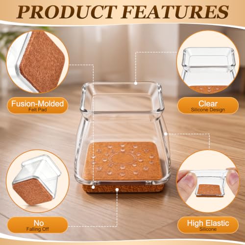 Wenqik 100 Pcs Square Chair Leg Floor Protectors Silicone Chair Leg Covers with Felt Pads Furniture Foot Cap for Hardwood Floors, Reduce Noise, Tile Wood Floor Protecttion Fit 7/8" to 1-1/4" - size: Small