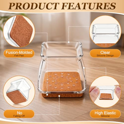 Wenqik 100 Pcs Square Chair Leg Floor Protectors Silicone Chair Leg Covers with Felt Pads Furniture Foot Cap for Hardwood Floors, Reduce Noise, Tile Wood Floor Protecttion Fit 7/8" to 1-1/4" - size: Small