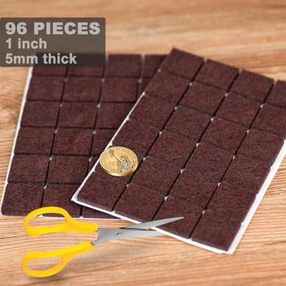Square Felt Pads for Chair Legs, Square Felt Furniture Pads 1 inch 96 Pieces Pack Brown, Furniture Pads for Hardwood Floor 5mm Thick - size: 96pcs Square