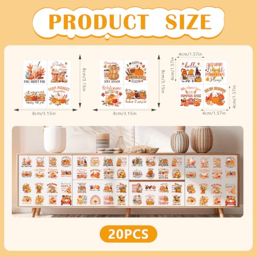 AFRITEE Mini Fall Rub on Transfers Pumpkin Ornaments Sticker for Glass Jars - style: Spice
