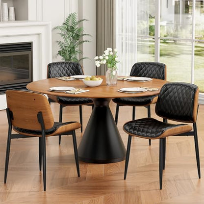 REONEY Dining Chairs Set of 4, Mid-Century Modern Kitchen Chairs, Black - color: Black Diamond Plaid
