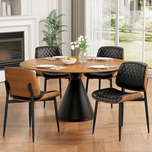 REONEY Dining Chairs Set of 4, Mid-Century Modern Kitchen Chairs, Black - color: Black Diamond Plaid