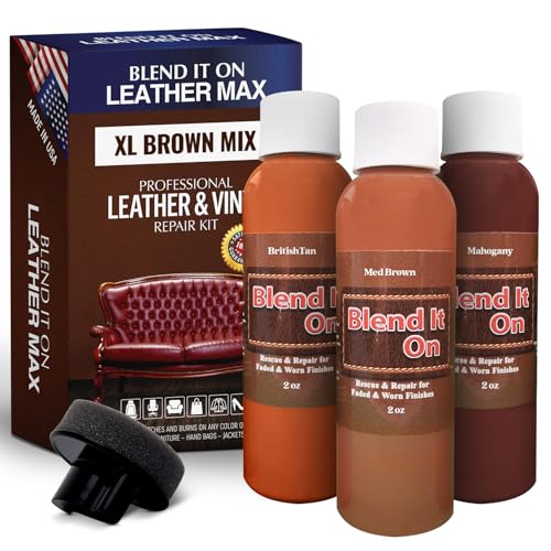 Blend It On XL Brown Mix Vinyl and Leather Repair Kit - Now with 6 Ounces for Furniture, Jacket, Sofa, Car Seat, Boots, Easy Instructions to Match Colors, No Mixing Chart Needed (Brown Mix) - color: Brown Mix