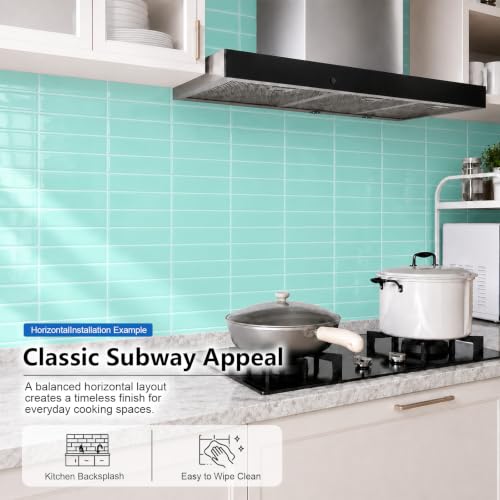 Backsplash Tile Peel and Stick, 11.42'' x 9'', Turquoise - color: Turquoise