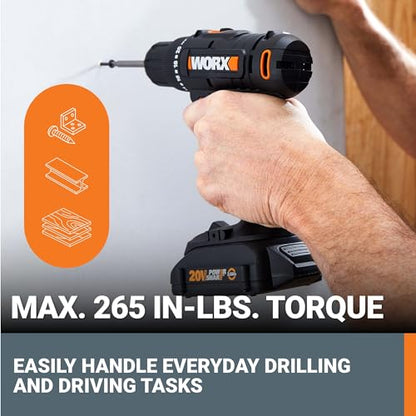 WORX Cordless Drill Driver, 20V 3/8-Inch 84-Piece Kit, WX100L.2 - style: 3/8" Cordless Drill & Driver (Battery & Charger & 84pc Accessory Kit Included)